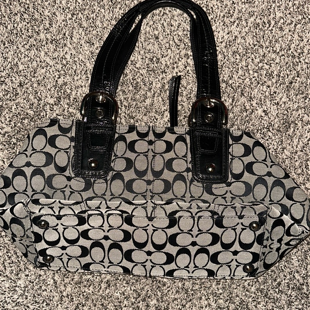 Coach Signature Black and Silver Buckle Handbag